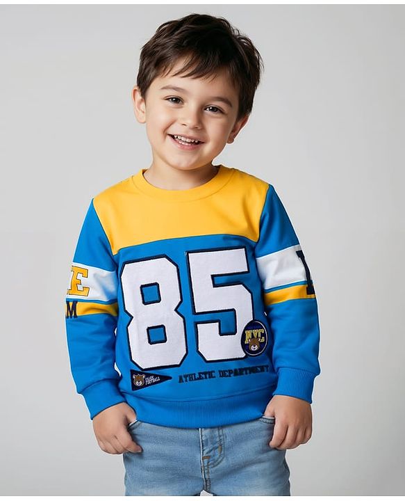 Babyhug Cotton Knit Full Sleeves Sweatshirt With Embroidery - Blue