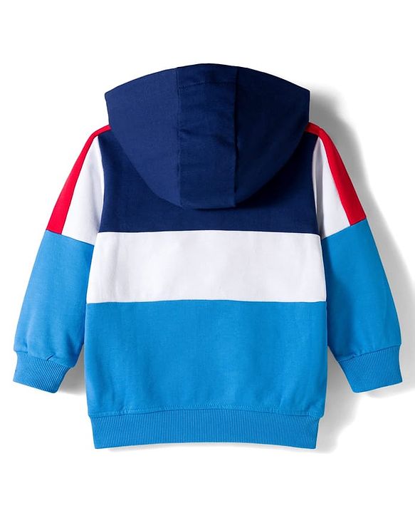 Babyhug Cotton Knit Full Sleeves Cut & Sew Pullover Hooded Sweatshirt with Text Graphic & Kangaroo Pocket - Multicolor