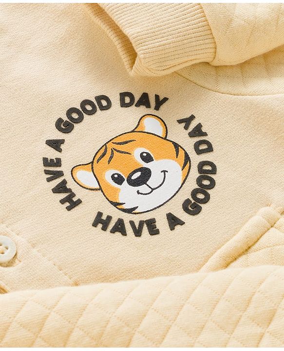 Babyhug Fleece Knit Full Sleeves Heavy Gauge Quilted Fabric Hooded Sweatshirt With Tiger Print - Beige