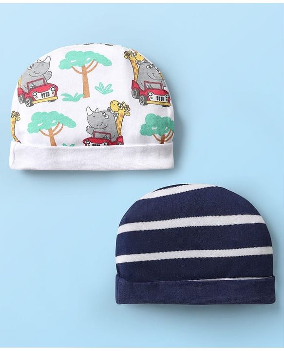 Babyhug 100% Cotton Knit Cap with Floral Design and Bow - Multicolour main image 0