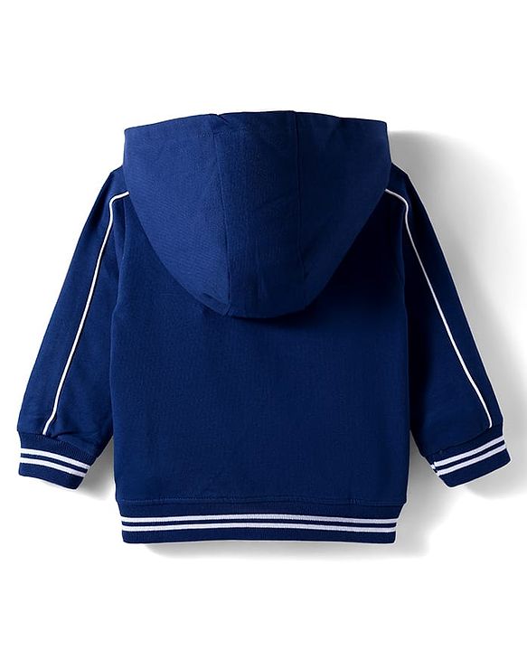Babyhug Cotton Knit Full Sleeves Hooded Sweatjacket With Champs Embroidery & Kangaroo Pockets - Navy Blue