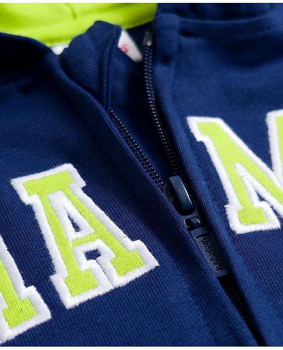 Babyhug Cotton Knit Full Sleeves Hooded Sweatjacket With Champs Embroidery & Kangaroo Pockets - Navy Blue