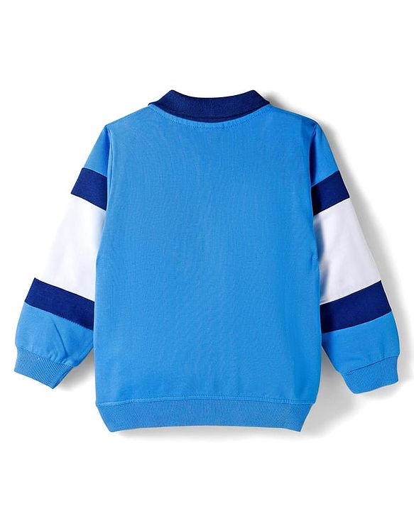 Babyhug Cotton Knit Full Sleeves Collared Sweatshirt with Sport Theme Print - Blue & White