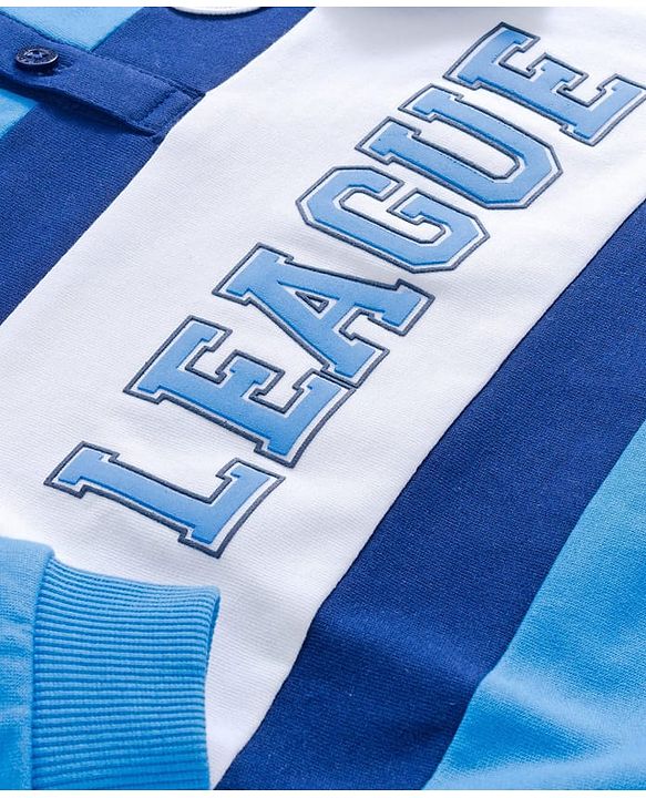 Babyhug Cotton Knit Full Sleeves Collared Sweatshirt with Sport Theme Print - Blue & White
