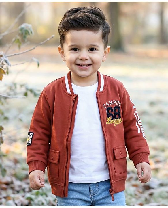 Babyhug Cotton Knit Full Sleeves Front Open Sweatjacket With Sports Theme Graphics - Red