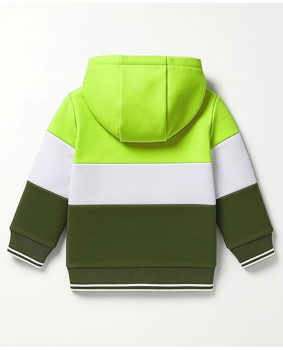 Babyhug Cotton Knit Full Sleeves Heavy Gauge Quilted Fabric Hooded Sweatshirt With New York Print & Kangaroo Pockets - Green