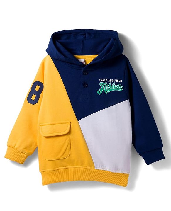 Babyhug Cotton Knit Full Sleeves Hooded Sweatshirt With Color Block Design - Multicolor