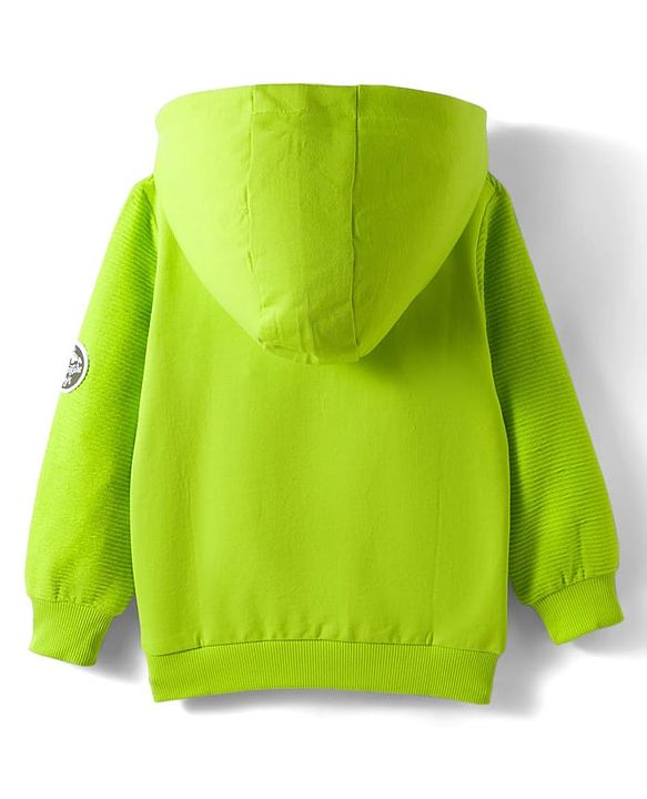 Babyhug Cotton Knit Full Sleeves Hooded Sweatshirt With Patch Detailing - Lime Green