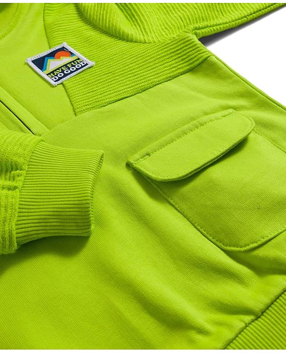 Babyhug Cotton Knit Full Sleeves Hooded Sweatshirt With Patch Detailing - Lime Green