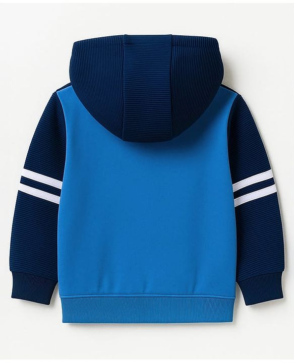 Babyhug Cotton Knit Full Sleeves Cut & Sew Hooded SweatJacket with Text Embroidery - Multicolor