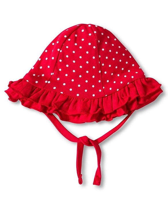 Babyhug 100% Cotton Interlock Knit Cap With Polka Dot Print Red - Diameter 19.25 cm