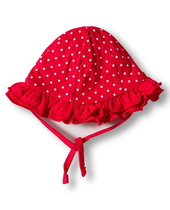 Babyhug 100% Cotton Interlock Knit Cap With Polka Dot Print Red - Diameter 19.25 cm