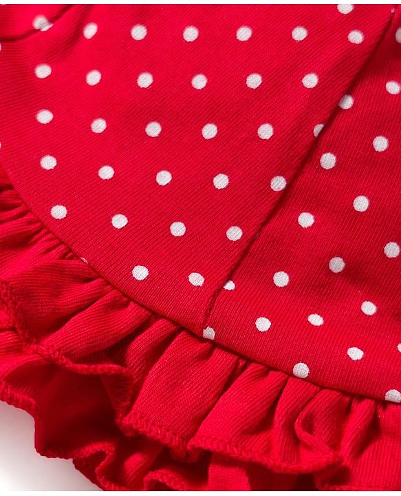 Babyhug 100% Cotton Interlock Knit Cap With Polka Dot Print Red - Diameter 19.25 cm