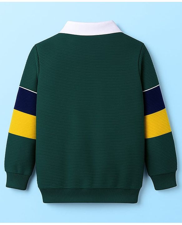 Babyhug Cotton Knit Full Sleeves Sweatshirt With Text Embroidery & Kangaroo Pockets - Dark Green