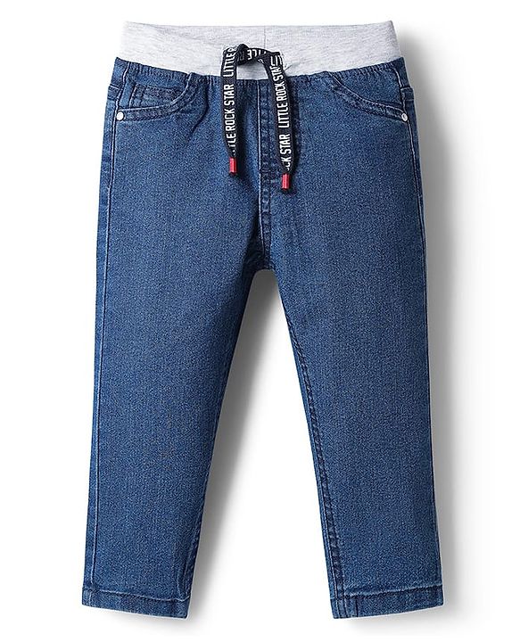 Babyhug Cotton Denim Full Length Washed Jeans With Stretch - Dark Blue