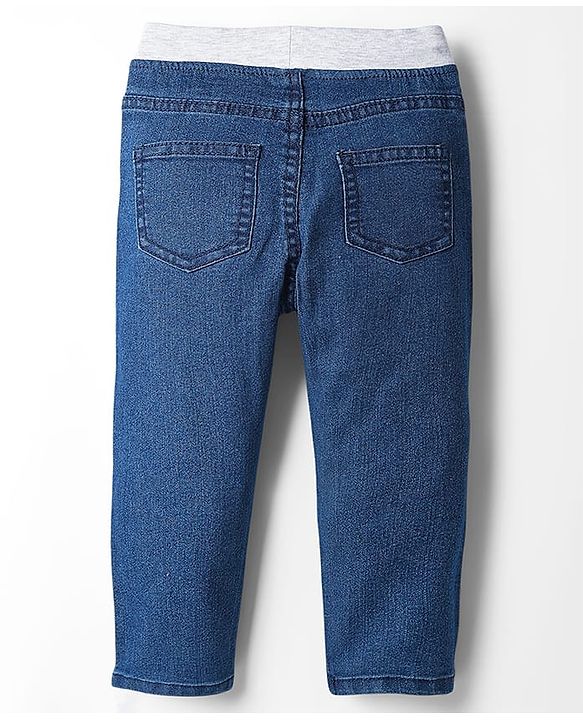 Babyhug Cotton Denim Full Length Washed Jeans With Stretch - Dark Blue
