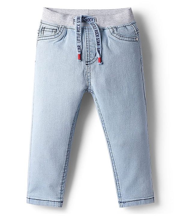 Babyhug Cotton Denim Full Length Washed Jeans With Stretch - Dark Blue