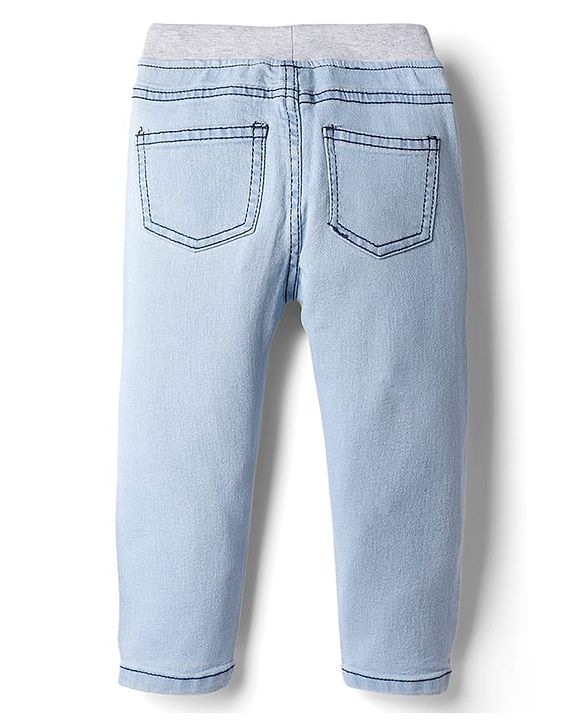 Babyhug Cotton Denim Full Length Washed Jeans With Stretch - Dark Blue