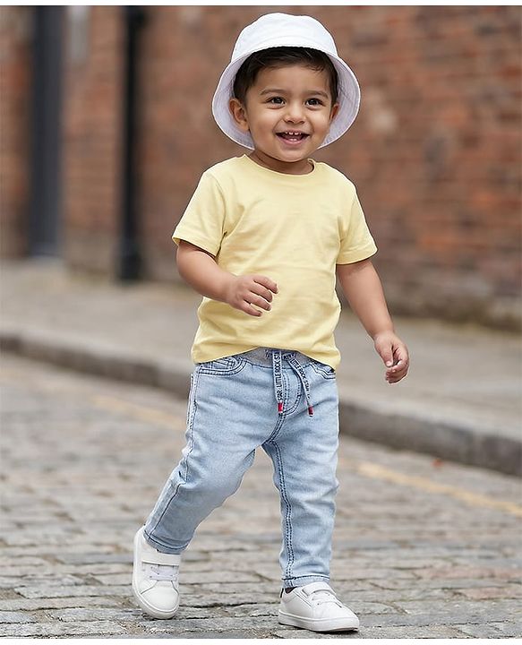 Babyhug Cotton Denim Full Length Washed Jeans With Stretch - Dark Blue
