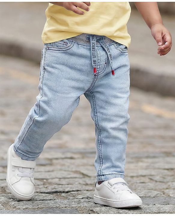 Babyhug Cotton Denim Full Length Washed Jeans With Stretch - Dark Blue