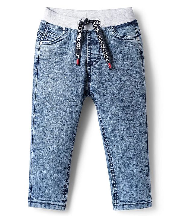 Babyhug Cotton Denim Full Length Washed Jeans With Stretch - Dark Blue