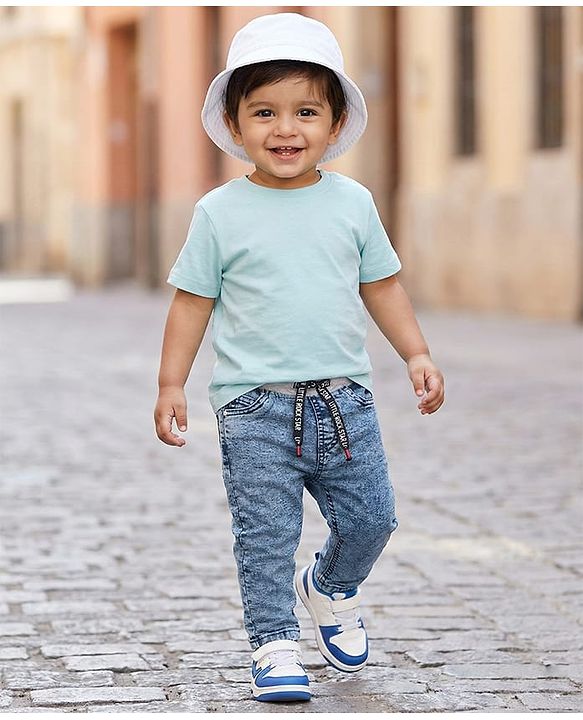 Babyhug Cotton Denim Full Length Washed Jeans With Stretch - Dark Blue