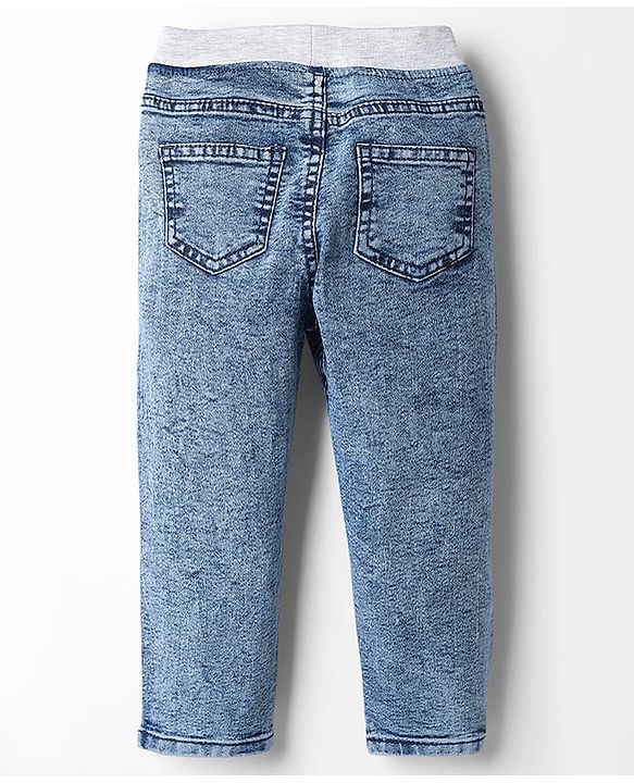 Babyhug Cotton Denim Full Length Washed Jeans With Stretch - Dark Blue