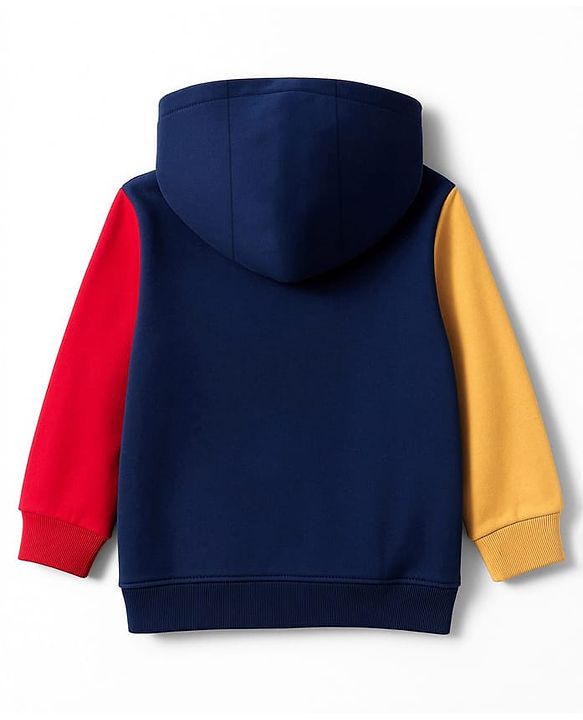 Babyhug 100% Cotton Knit Full Sleeves Hooded Sweatshirt With Tiger Applique - Navy Blue