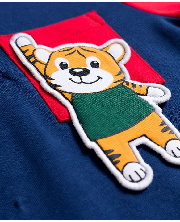 Babyhug 100% Cotton Knit Full Sleeves Hooded Sweatshirt With Tiger Applique - Navy Blue