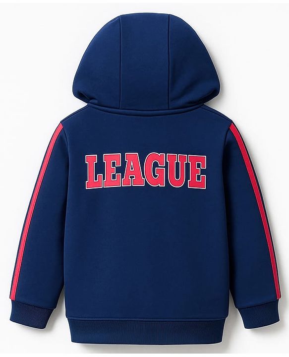 Babyhug Cotton Knit Full Sleeves Hooded Sweatjacket With Tiger Print & Kangaroo Pockets - Navy Blue