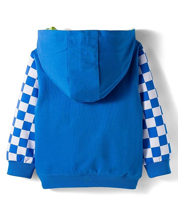 Babyhug Cotton Knit Full Sleeves Hooded Sweatjacket With Text Print & Kangaroo Pockets - Blue