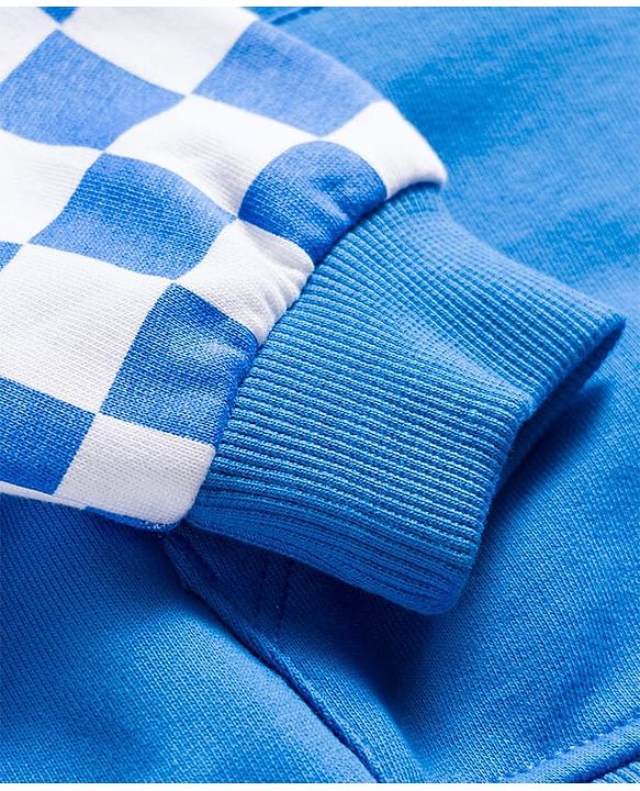 Babyhug Cotton Knit Full Sleeves Hooded Sweatjacket With Text Print & Kangaroo Pockets - Blue