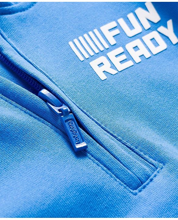 Babyhug Cotton Knit Full Sleeves Hooded Sweatjacket With Text Print & Kangaroo Pockets - Blue