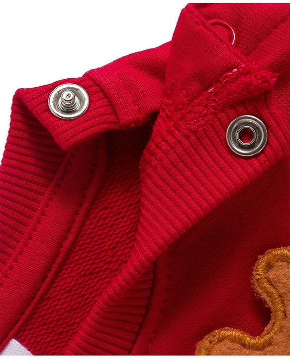 Babyhug Cotton Knit Full Sleeves Sweatshirt With Reindeer Print & Applique - Red & White