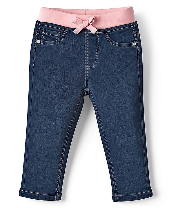 Babyhug Cotton Denim Full Length Washed Jeans With Stretch - Navy Blue