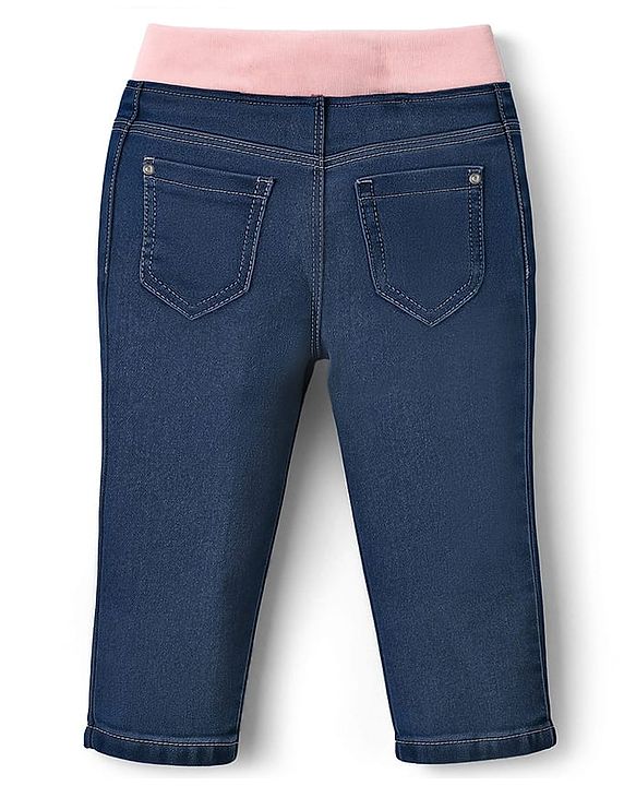 Babyhug Cotton Denim Full Length Washed Jeans With Stretch - Navy Blue