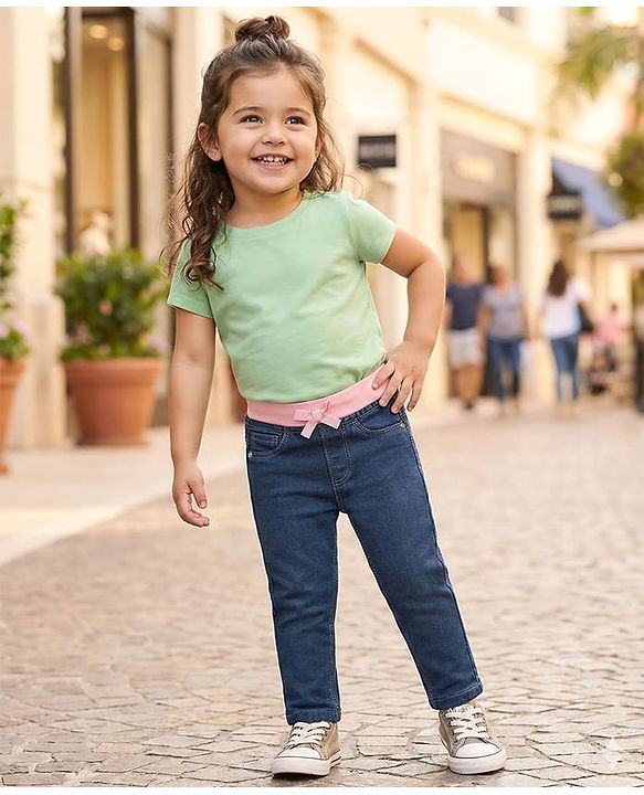 Babyhug Cotton Denim Full Length Washed Jeans With Stretch - Navy Blue