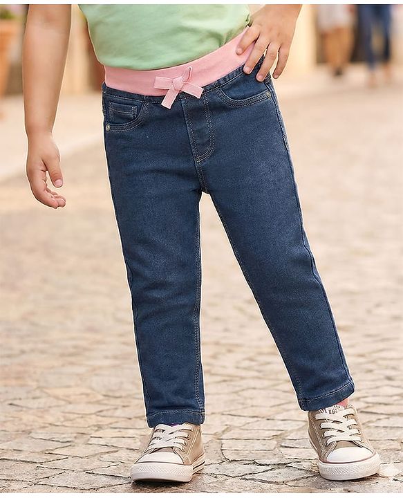 Babyhug Cotton Denim Full Length Washed Jeans With Stretch - Navy Blue