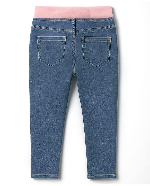Babyhug Cotton Denim Full Length Washed Jeans With Stretch - Navy Blue
