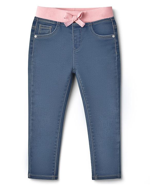 Babyhug Cotton Denim Full Length Washed Jeans With Stretch - Navy Blue