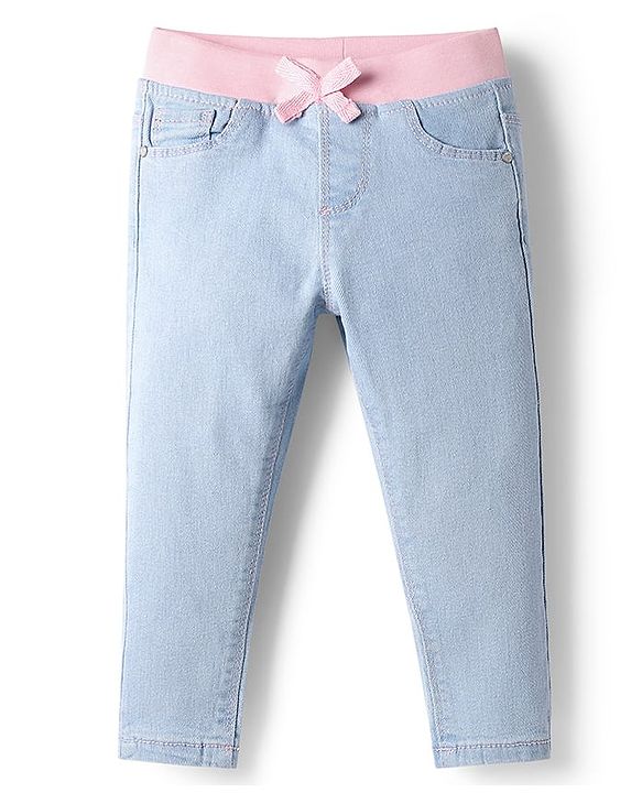 Babyhug Cotton Denim Full Length Washed Jeans With Stretch - Navy Blue
