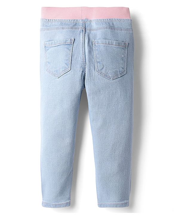 Babyhug Cotton Denim Full Length Washed Jeans With Stretch - Navy Blue
