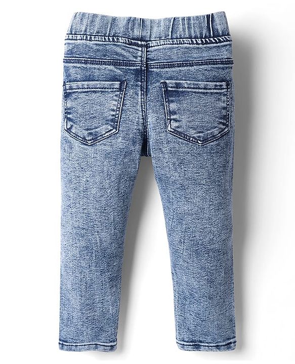 Babyhug Cotton Denim Full Length Washed Jegging With Stretch - Cloud Blue