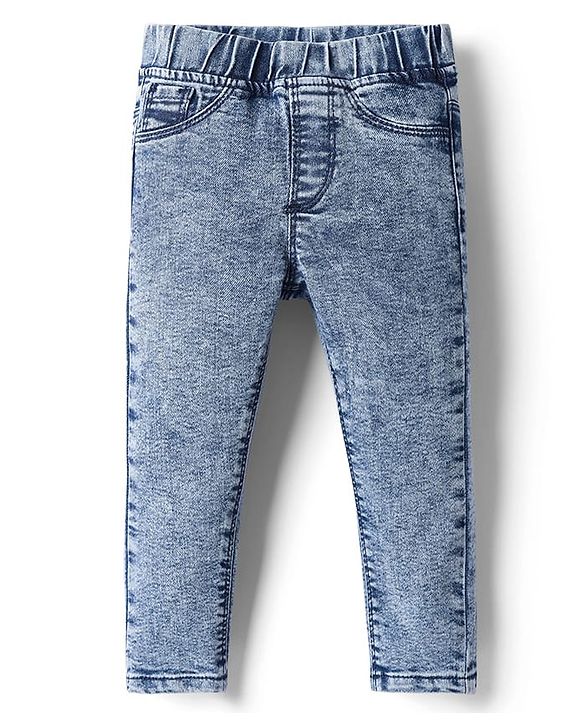 Babyhug Cotton Denim Full Length Washed Jegging With Stretch - Cloud Blue