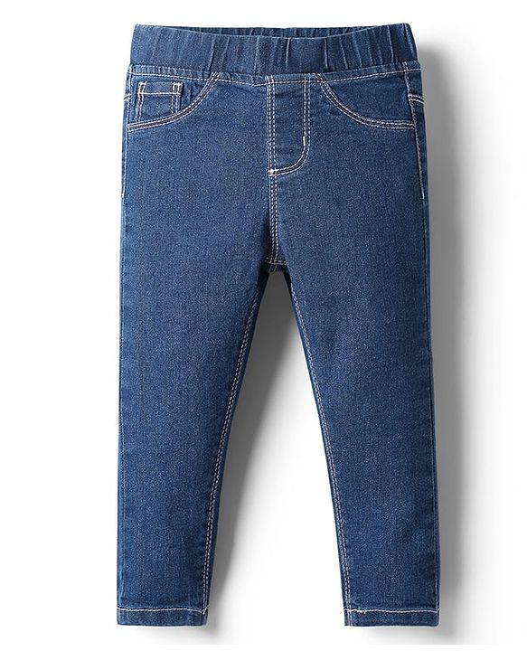 Babyhug Cotton Denim Full Length Washed Jegging With Stretch - Cloud Blue