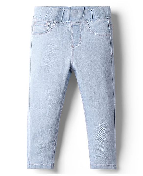 Babyhug Cotton Denim Full Length Washed Jegging With Stretch - Cloud Blue