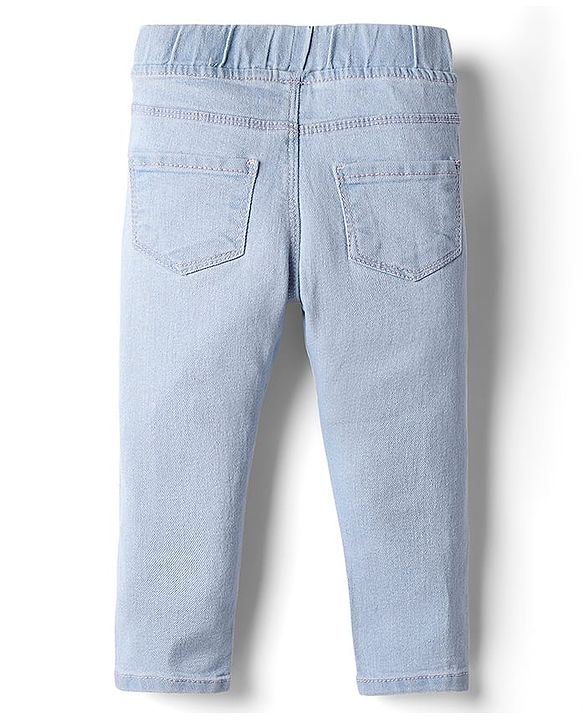 Babyhug Cotton Denim Full Length Washed Jegging With Stretch - Cloud Blue