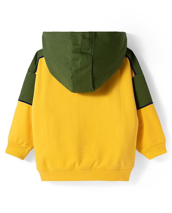 Babyhug Cotton Knit Full Sleeves Hooded SweatJacket with Cut & Sew Design & Kangaroo Pocket - Yellow & Green