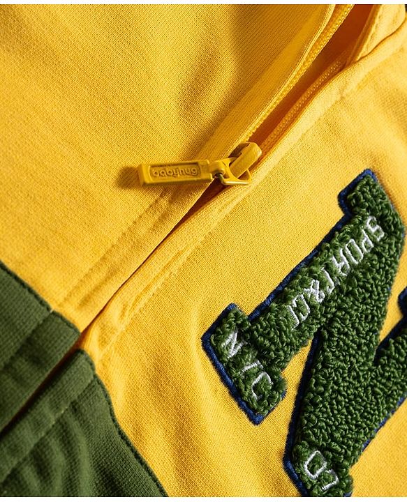 Babyhug Cotton Knit Full Sleeves Hooded SweatJacket with Cut & Sew Design & Kangaroo Pocket - Yellow & Green