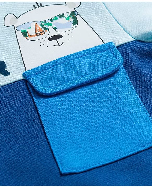 Babyhug Cotton Knit Full Sleeves Sweatshirt With Polar Bear Graphics - Blue